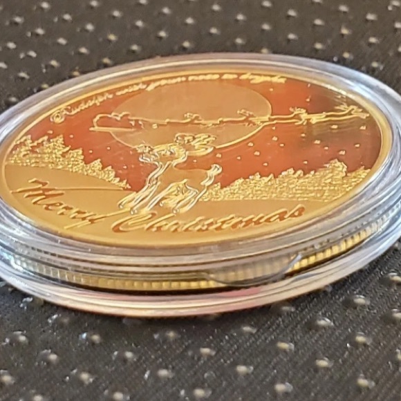 Santa Claus Wishing Gold Coin Father Christmas Present Happy Card Sleigh Old USA - Picture 3 of 4